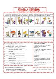 English Worksheet: can/can`t 2/2
