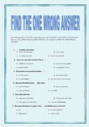English worksheet: Find the one wrong answer