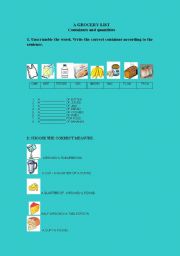 English Worksheet: containers and measures