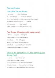 English Worksheet: SIMPLE PAST AND PAST CONTINUOUS.