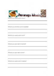 English Worksheet: Meals (Always, Sometimes, Never, etc)