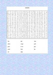 English Worksheet: colors word search