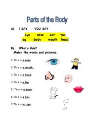 English worksheet: Parts of the Body 1