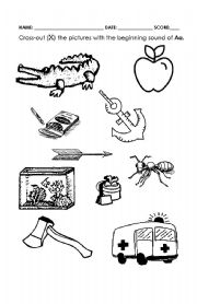 English worksheet: pictures that begins with A