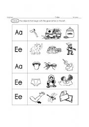 English worksheet: short vowel A and E