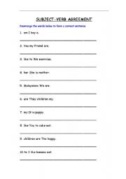 English Worksheet: Subject-verb Agreement