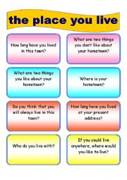 English Worksheet: conversation cards (40 questions on hometowns) 5th in the series