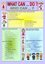 English Worksheet: Who / What + modal verb CAN