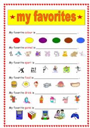 English Worksheet: my favorites