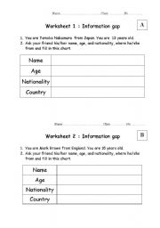 English worksheet: information gap