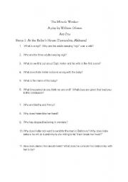 English Worksheet: The Miracle Worker Reading Guide