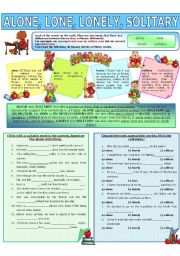 English Worksheet: COLLOCATION 49 - ALONE, LONE, LONELY, SOLITARY