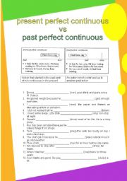 English Worksheet: GRAMMAR WORKSHEET 33: present prefect continuous vs past perfect continuous