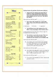 English Worksheet: Ordering from a Menu