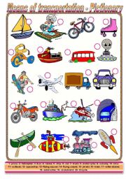 English Worksheet: Means of transportation - pictionary + activities (fully editable, pictionary keys included, American English)