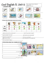English Worksheet: Cool English 5, unit 6. Short answers and Present continuous introduction