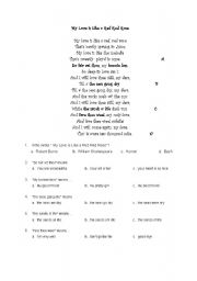 English worksheet: A Red Red Rose