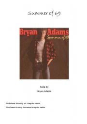 English Worksheet: song:  Summer of 69  - Bryan Adams