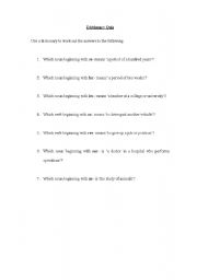 English worksheet: Dictionary Quiz