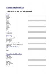 English Worksheet: Summary of Gerunds and Infinitives- verbs