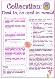 English Worksheet: USED TO, BE USED TO, WOULD