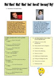 English Worksheet: Simple reading with question words and present simple + - ? 