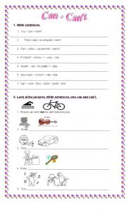 English worksheet: Can Cant           3rd Part