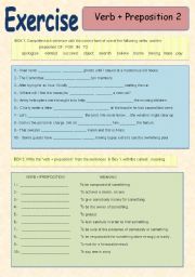 English Worksheet:  VERB  + PREPOSITION ( of, for, in, to)