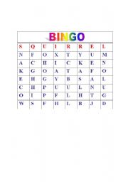 English Worksheet: animals bingo