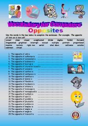 Computer Vocabulary - Antonyms - elementary to intermediate - Editable