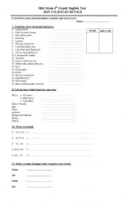 English worksheet: 4th grade English Test