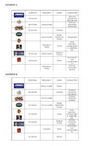 English Worksheet: TV Shows: Info-Gap Charts