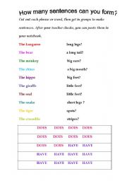 English worksheet: Animal sentences