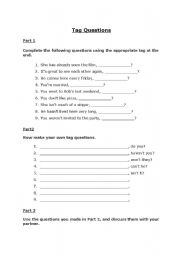 English worksheet: Using Tag Questions