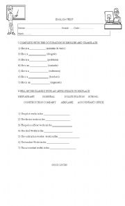 English worksheet: English Test Occupations and work places