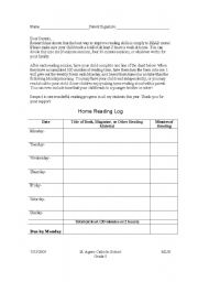 English worksheet: Reading Log