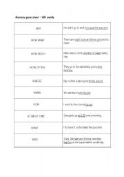 English Worksheet: memory game - practice asking questions with WH words and tenses