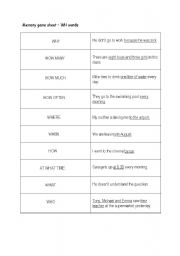 English worksheet: memory game - practice asking questions with WH words and tenses