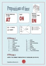 English Worksheet: 5 pages of Prepositions of time