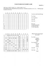 English Worksheet: FOOD WORD BATTLESHIP GAME