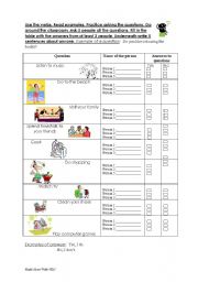 English worksheet: Like -ing Questionnaire