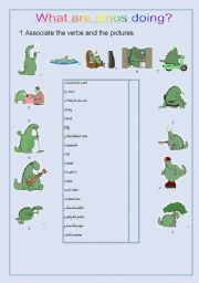 English Worksheet: What are the dinosaurs doing?