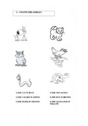 English worksheet: Read and colour the animals