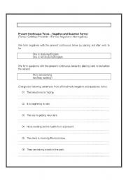English worksheets: Present Continuous: Negative and Interrogative forms