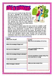 English Worksheet: Love in teenagers  Puppy Love Reading and activities