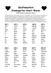 English Worksheet: Kindergarten Heart Words
