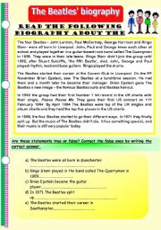 English Worksheet: The Beatles biography. Reading comprehension plus various exercises on different verb tenses. (Editable)