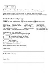 English Worksheet: Need and Must