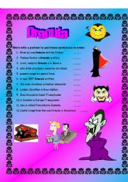 English Worksheet: Dracula - (( Grammar )) elementary to intermediate - (( 8 Pages )) - Editable