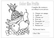 English Worksheet: Fruits Activities Coloring page